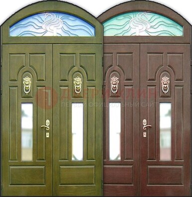 Стальная арочная дверь со стеклом ДА-17 для монолитного дома в Дмитрове