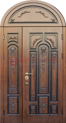 Арочная железная дверь с виноритом и узором ДА-36 в Дмитрове