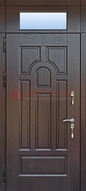 Железная дверь с фрамугой в коричневом цвете ДФГ-22 в Дмитрове