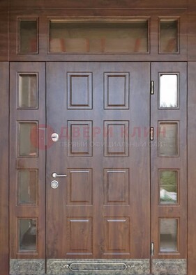 Стальная дверь МДФ со стеклом и фрамугами для дома ДФГ-29 в Дмитрове