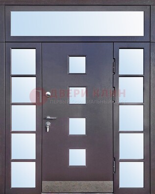 Современная железная дверь со стеклом и фрамугами ДФГ-4 в Дмитрове
