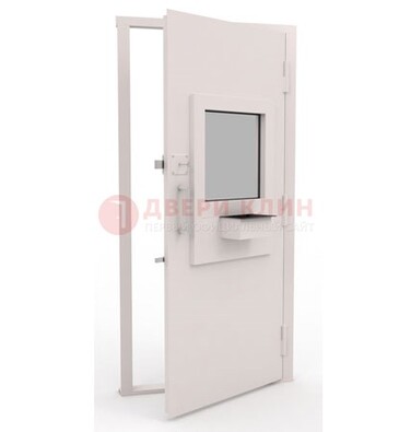 Белая металлическая дверь в кассу с нитроэмалью ДКС-4 в Дмитрове
