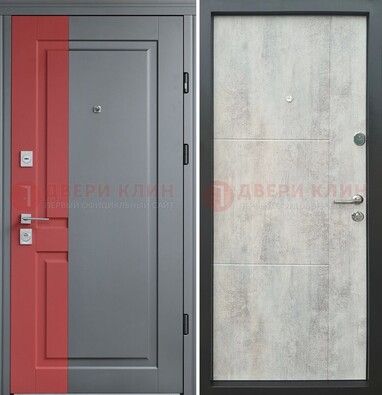 Серая с красной полосой металлическая дверь МДФ ДМ-245 в Дмитрове
