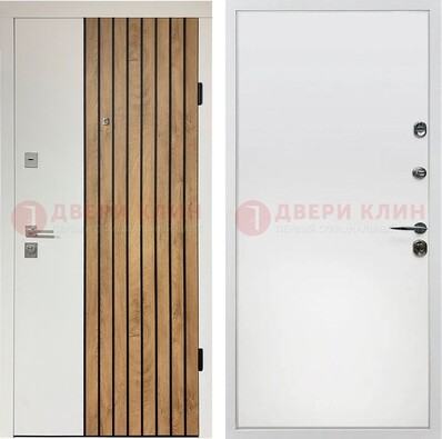 Белая с коричневой вставкой филенчатая дверь МДФ ДМ-278 в Дмитрове