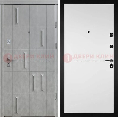 Серая стальная дверь с рисунком МДФ и внутри Белый ясень ДМ-280 в Дмитрове