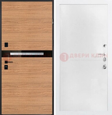 Железная коричневая дверь с МДФ в белом цвете ДМ-313 в Дмитрове
