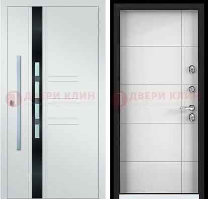 Металлическая дверь в белом цвете с МДФ ДМ-323 в Дмитрове