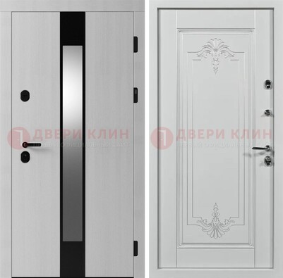 Белая металлическая дверь МДФ с зеркальной вставкой ДМ-324 в Дмитрове