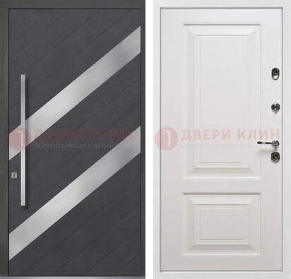 Серая входная дверь МДФ с металлическими вставками ДМ-325 в Дмитрове