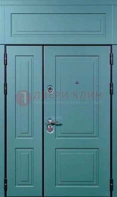 Синяя металлическая дверь с МДФ и верхней фрамугой ДМ-339 в Дмитрове