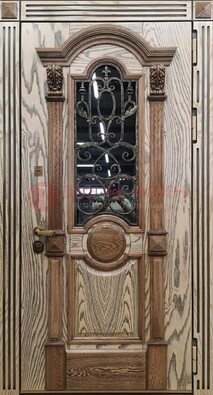 Железная дверь с массивом дуба со стеклом и ковкой ДМД-47 в Дмитрове
