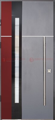 Серая входная дверь с порошковым окрасом и красной вставкой ДП-175 в Дмитрове