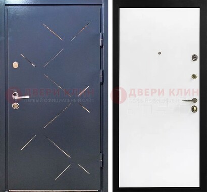 Синеватая дверь с порошковым напылением и зеркальными вставками ДП-208 в Дмитрове