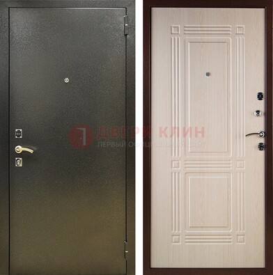 Стальная темно-серая дверь с порошковым напылением и МДФ Белый дуб ДП-277 в Дмитрове