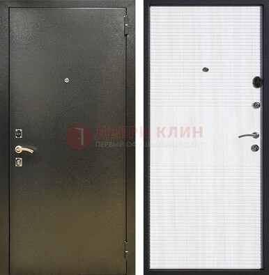 Стальная темно-серая дверь с порошковой отделкой и МДФ Белый ясень ДП-279 в Дмитрове