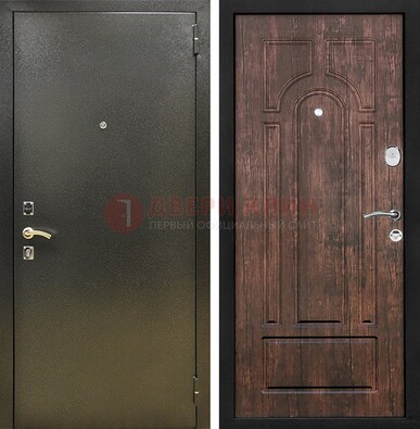 Темно-серая металлическая дверь с порошковым покрытием и МДФ коричневая ДП-292 в Дмитрове