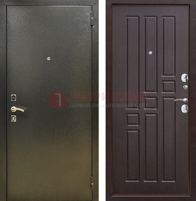 Входная темно-серая дверь с порошковым напылением и коричневой МДФ ДП-301 в Дмитрове