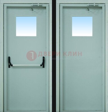 Серая металлическая противопожарная дверь со стеклянной вставкой ДПП-3 в Дмитрове