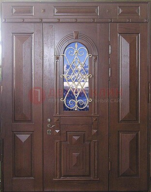 Стальная парадная дверь со стеклом и ковкой ДПР-4 для коттеджа в Дмитрове
