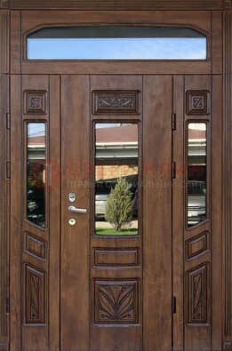Парадная стальная дверь Винорит со стеклом и резьбой ДПР-97 в Дмитрове