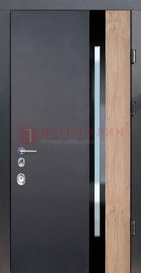 Черная металлическая дверь МДФ со стеклом ДС-14 в Дмитрове