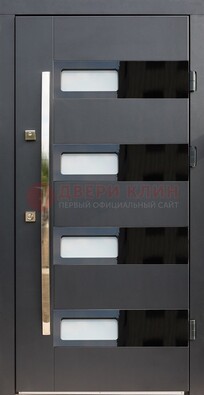Черная стальная дверь МДФ хайтек со стеклом ДС-16 в Дмитрове