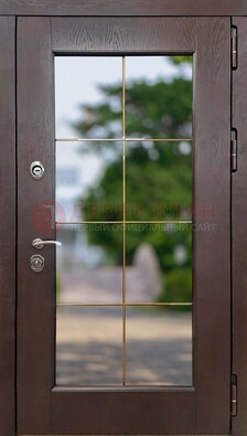Коричневая стальная дверь со стеклом ДС-19 в Дмитрове