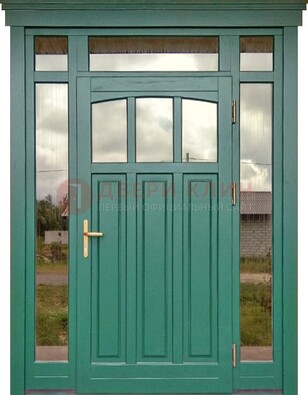Зеленая металлическая дверь МДФ со стеклом ДС-43 в Дмитрове