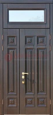 Коричневая двухстворчатая металлическая дверь со стеклом ДС-62 в Дмитрове