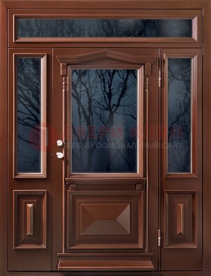 Коричневая металлическая дверь со стеклом ДС-67 в Дмитрове