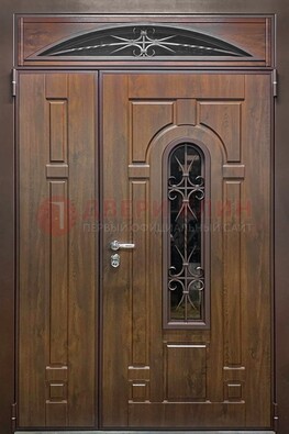 Большая металлическая дверь со стеклом и ковкой ДСК-145 в Дмитрове