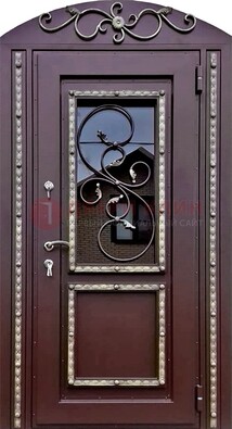 Cтальная дверь порошок со стеклом и ковкой в форме арки ДСК-170 в Дмитрове