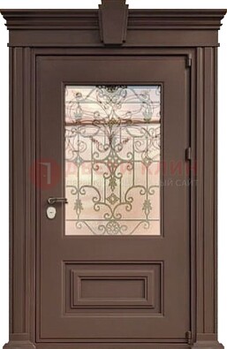 Металлическая дверь со стеклом и ковкой в классическом стиле ДСК-185 в Дмитрове