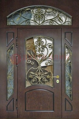 Входная дверь Винорит со стеклом и ковкой и фрамугами ДСК-213 в Дмитрове