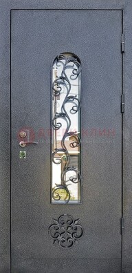 Темная стальная дверь Порошок со стеклом и ковкой ДСК-217 в Дмитрове