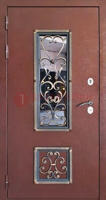 Уличная дверь Порошок со стеклом и ковкой для дома ДСК-218 в Дмитрове