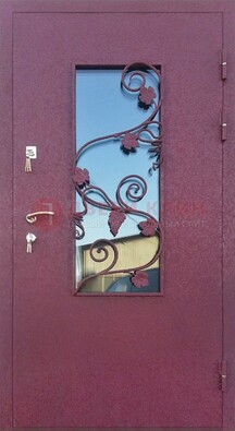 Железная дверь Порошок со стеклом и ковкой лозы ДСК-220 в Дмитрове
