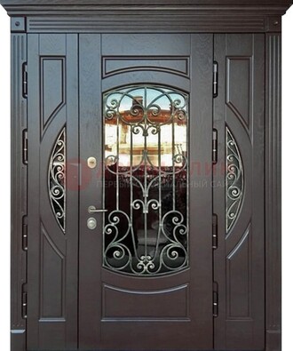 Полуторная железная дверь Винорит со стеклом и ковкой ДСК-231 в Дмитрове