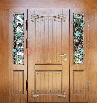 Железная дверь Винорит со стеклом и ковкой лозы ДСК-236 в Дмитрове
