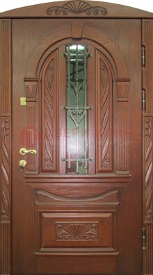 Узорная железная дверь массив со стеклом и ковкой ДСК-247 в Дмитрове