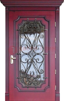 Красная стальная дверь Винорит со стеклом и ковкой ДСК-271 в Дмитрове
