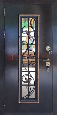 Железная дверь с порошковым напылением стеклом и ковкой ДСК-279 в Дмитрове