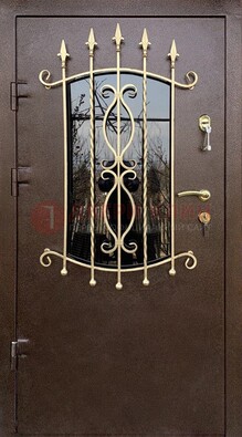 Стальная дверь Порошок со стеклом и ковкой для дома ДСК-280 в Дмитрове