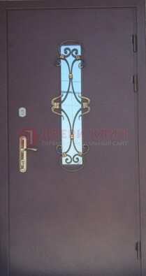 Металлическая дверь со стеклом и ковкой ДСК-77 в Дмитрове