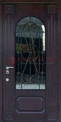 Стальная дверь со стеклом и ковкой ДСК-80 в загородный дом в Дмитрове