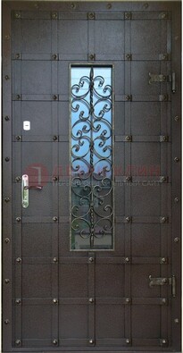 Стальная дверь со стеклом и ковкой ДСК-84 с утеплением в Дмитрове