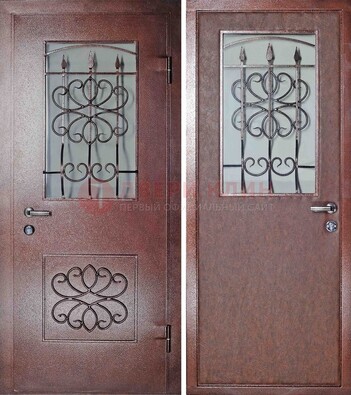 Железная дверь с прозрачным стеклом и ковкой ДСК-85 в кафе в Дмитрове