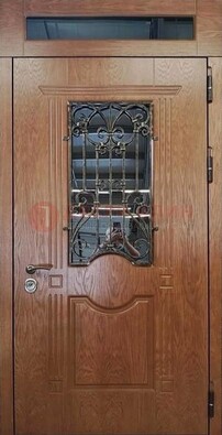 Металлическая входная дверь со стеклом и ковкой для дома ДСК-96 в Дмитрове