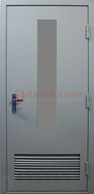 Серая металлическая техническая дверь с декоративной вставкой ДТ-14 в Дмитрове