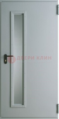 Белая железная противопожарная дверь со вставкой из стекла ДТ-9 в Дмитрове